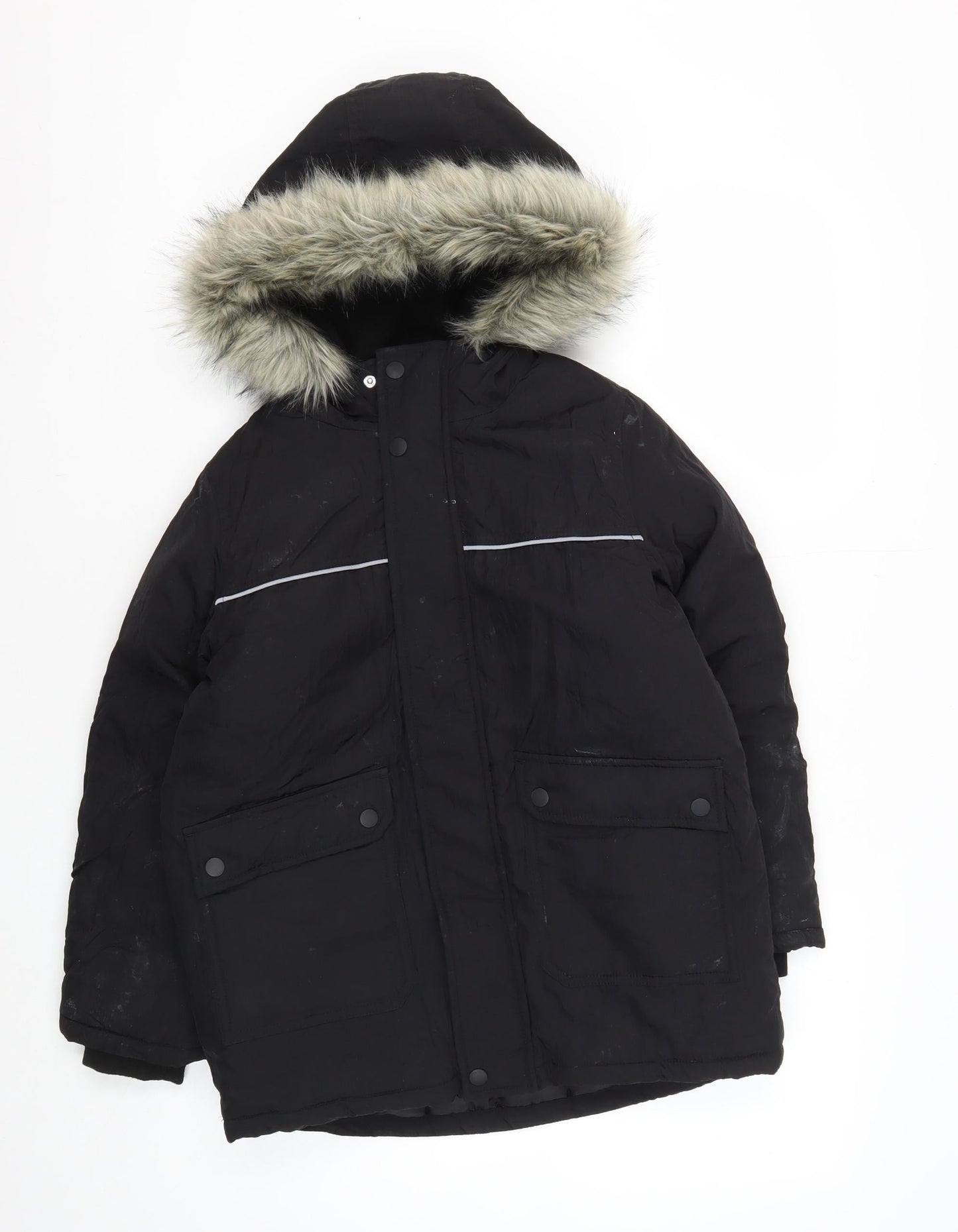 Very Boys Black Polyamide Hooded Jacket, 9 Years