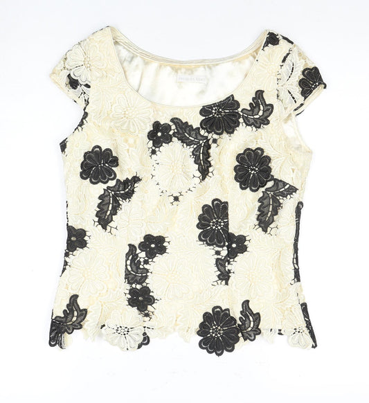 Jacques Vert Women's Ivory Black Floral Lace Blouse