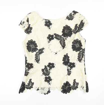 Jacques Vert Women's Ivory Black Floral Lace Blouse