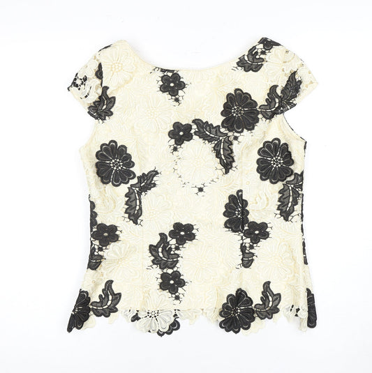 Jacques Vert Women's Ivory Black Floral Lace Blouse