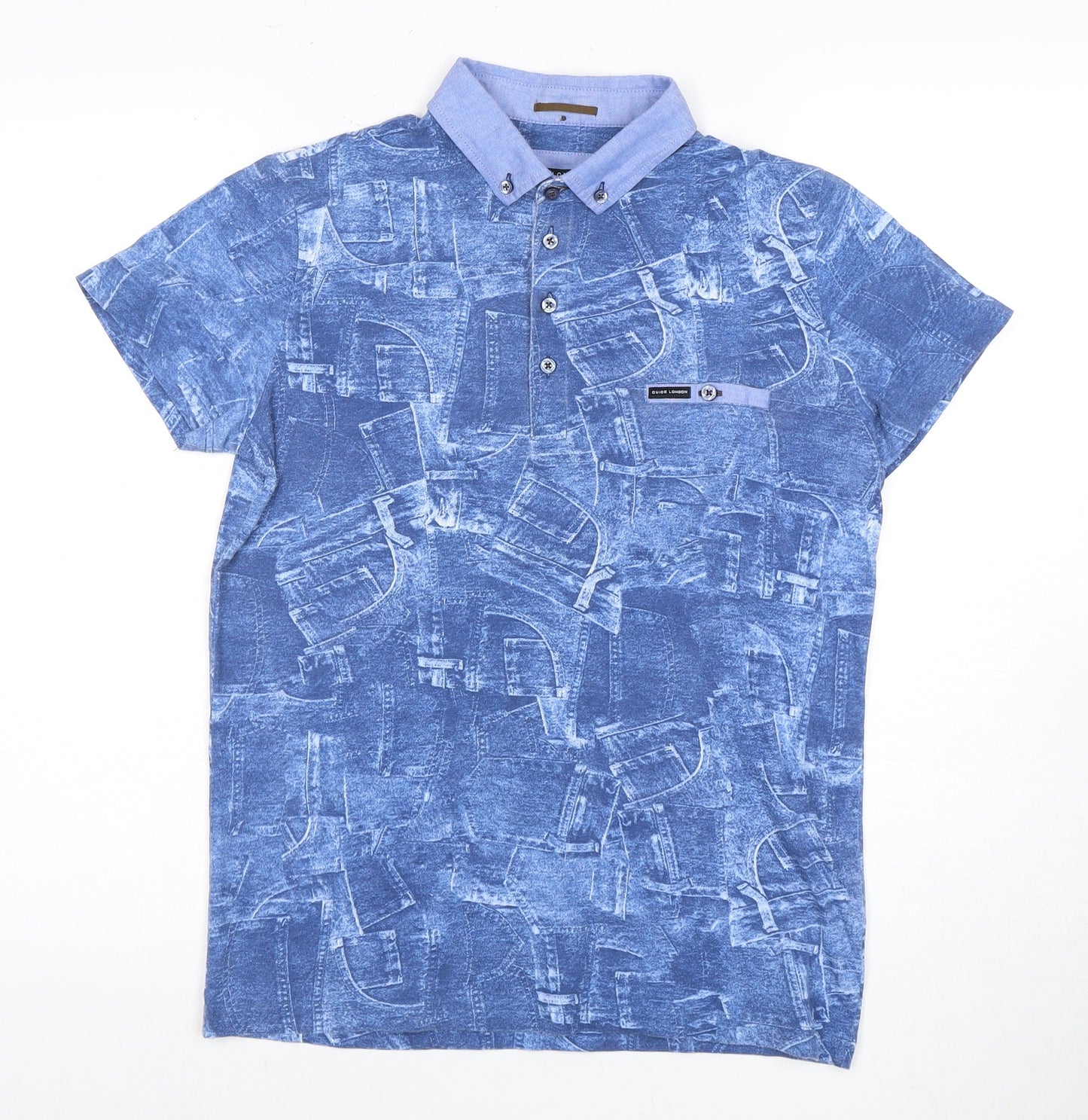 Guide London Men's Blue Polo Shirt S Graphic Print