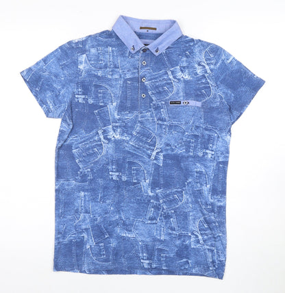 Guide London Men's Blue Polo Shirt S Graphic Print