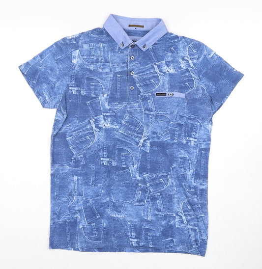 Guide London Men's Blue Polo Shirt S Graphic Print