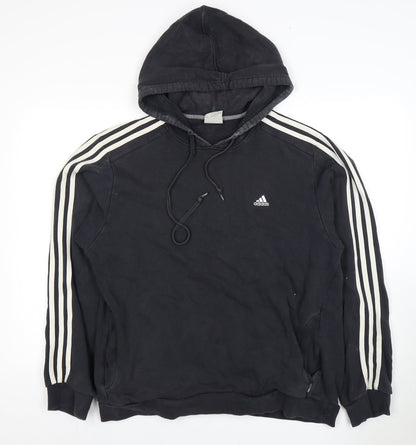 Adidas Men's Black Hoodie Size L Pullover with Logo