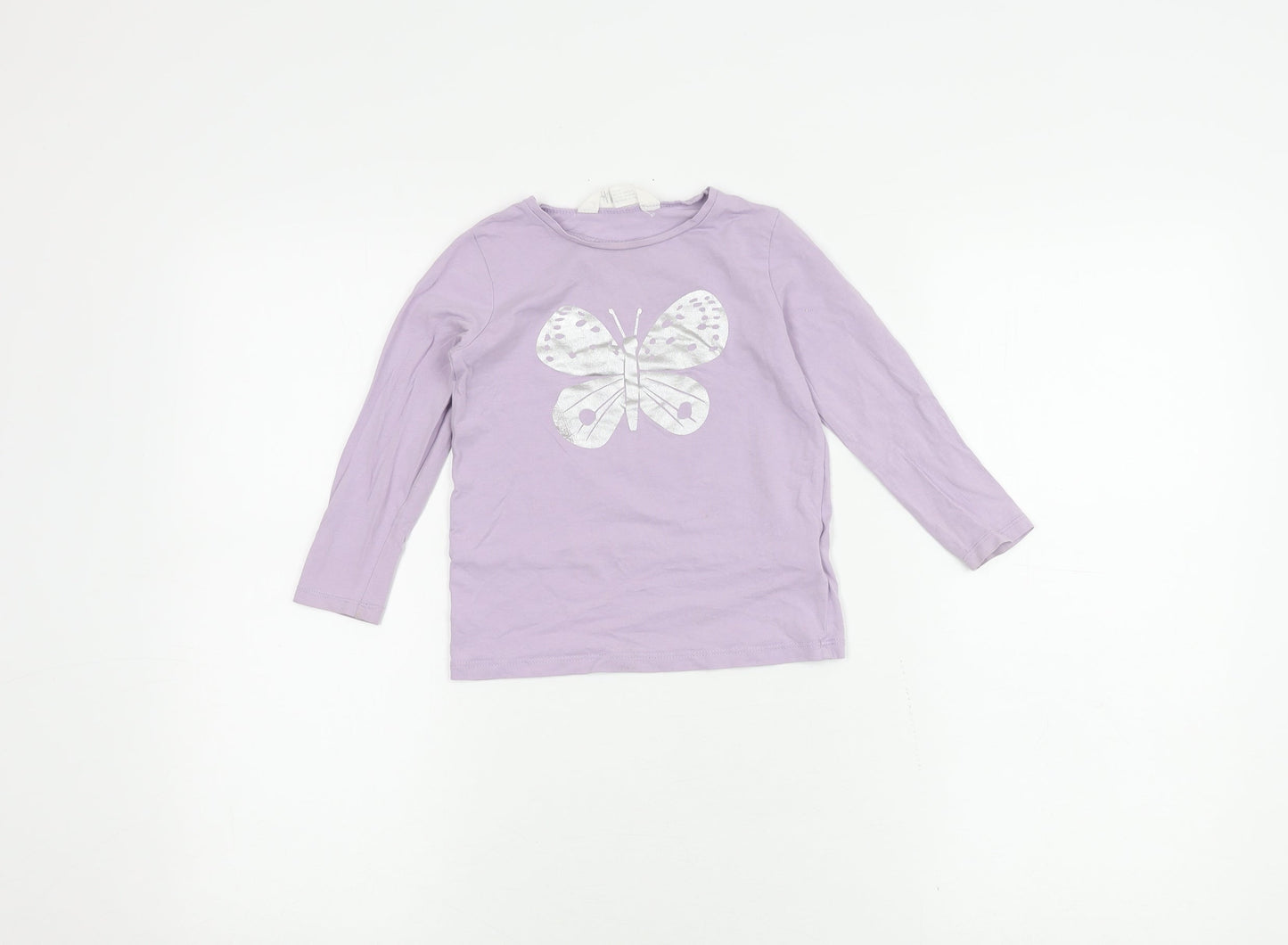 H&M Girls Purple Long Sleeve T-Shirt 2-3 Years Butterfly