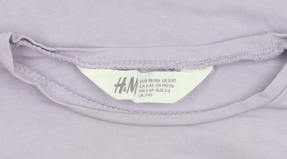 H&M Girls Purple Long Sleeve T-Shirt 2-3 Years Butterfly