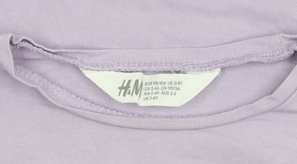 H&M Girls Purple Long Sleeve T-Shirt 2-3 Years Butterfly