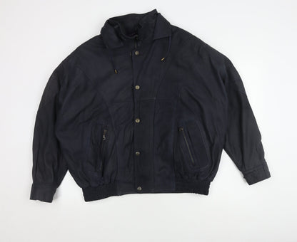 AND Men's Black Leather Bomber Jacket L Casual