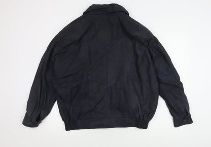 AND Men's Black Leather Bomber Jacket L Casual