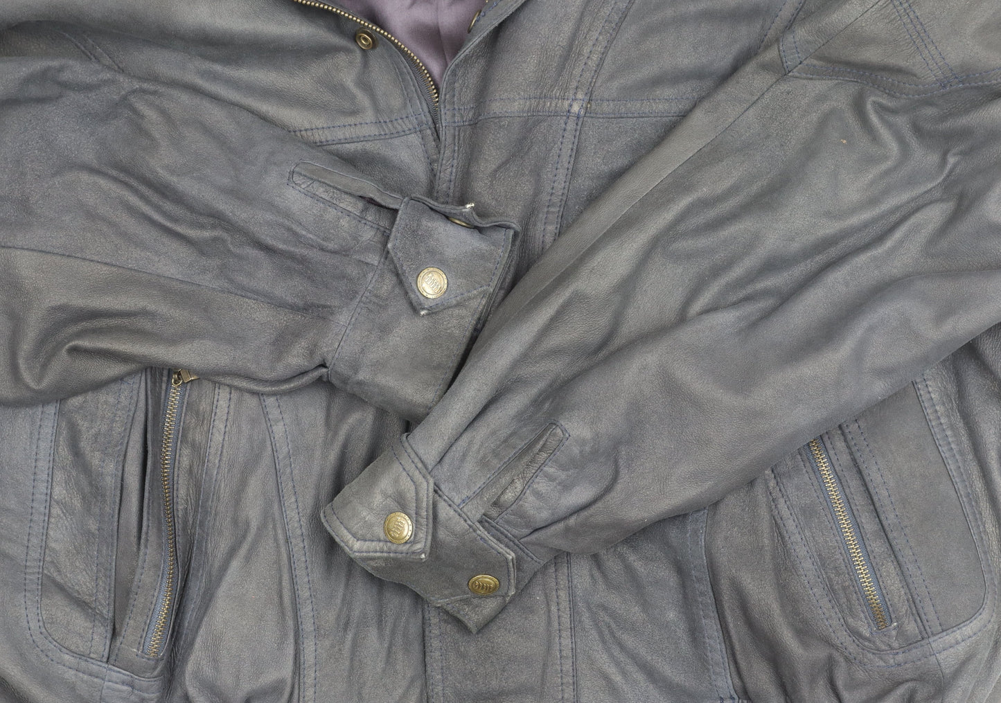 AND Men's Black Leather Bomber Jacket L Casual