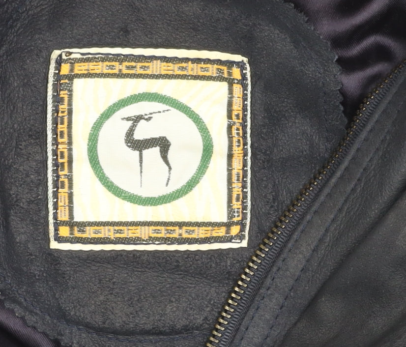 AND Men's Black Leather Bomber Jacket L Casual