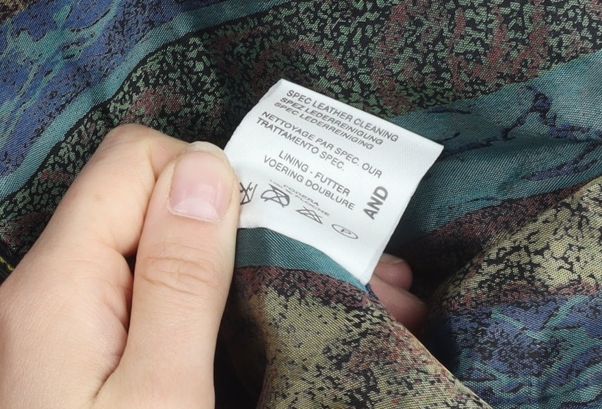 AND Men's Black Leather Bomber Jacket L Casual