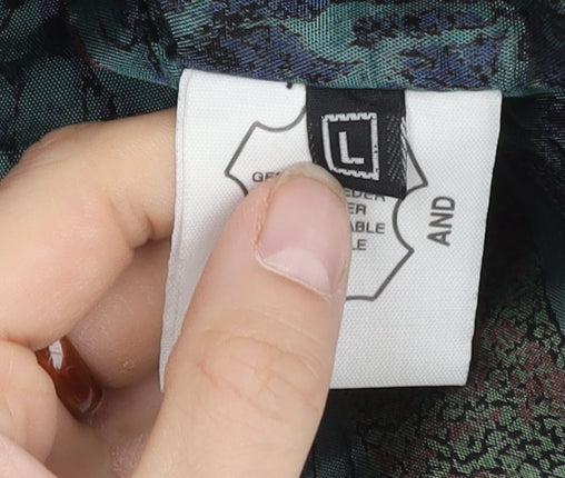 AND Men's Black Leather Bomber Jacket L Casual