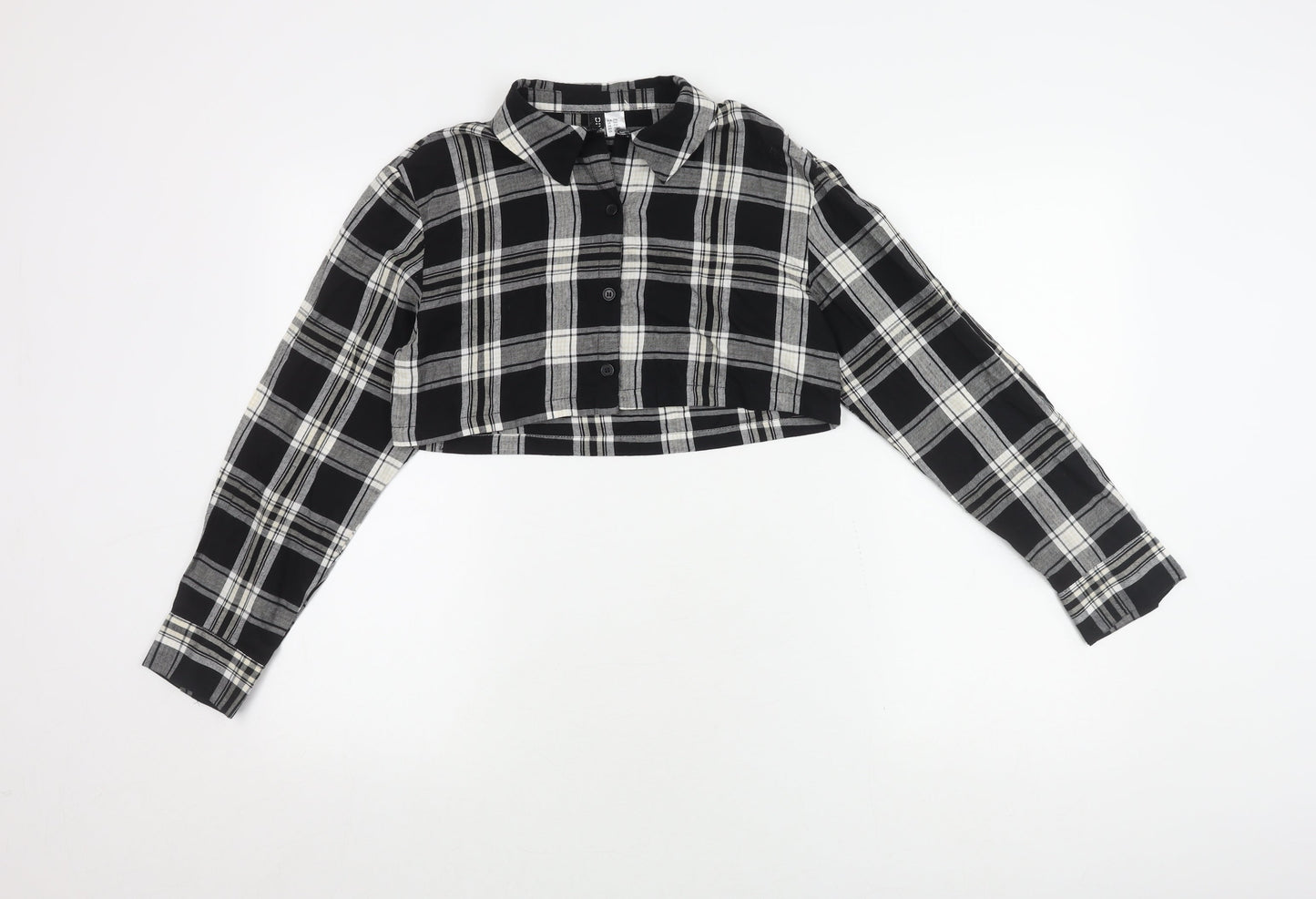 Womens UK Size 2XS H&M Black Cropped Button-Up