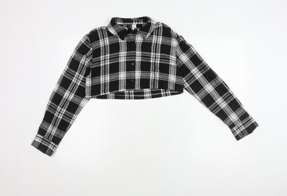 Womens UK Size 2XS H&M Black Cropped Button-Up