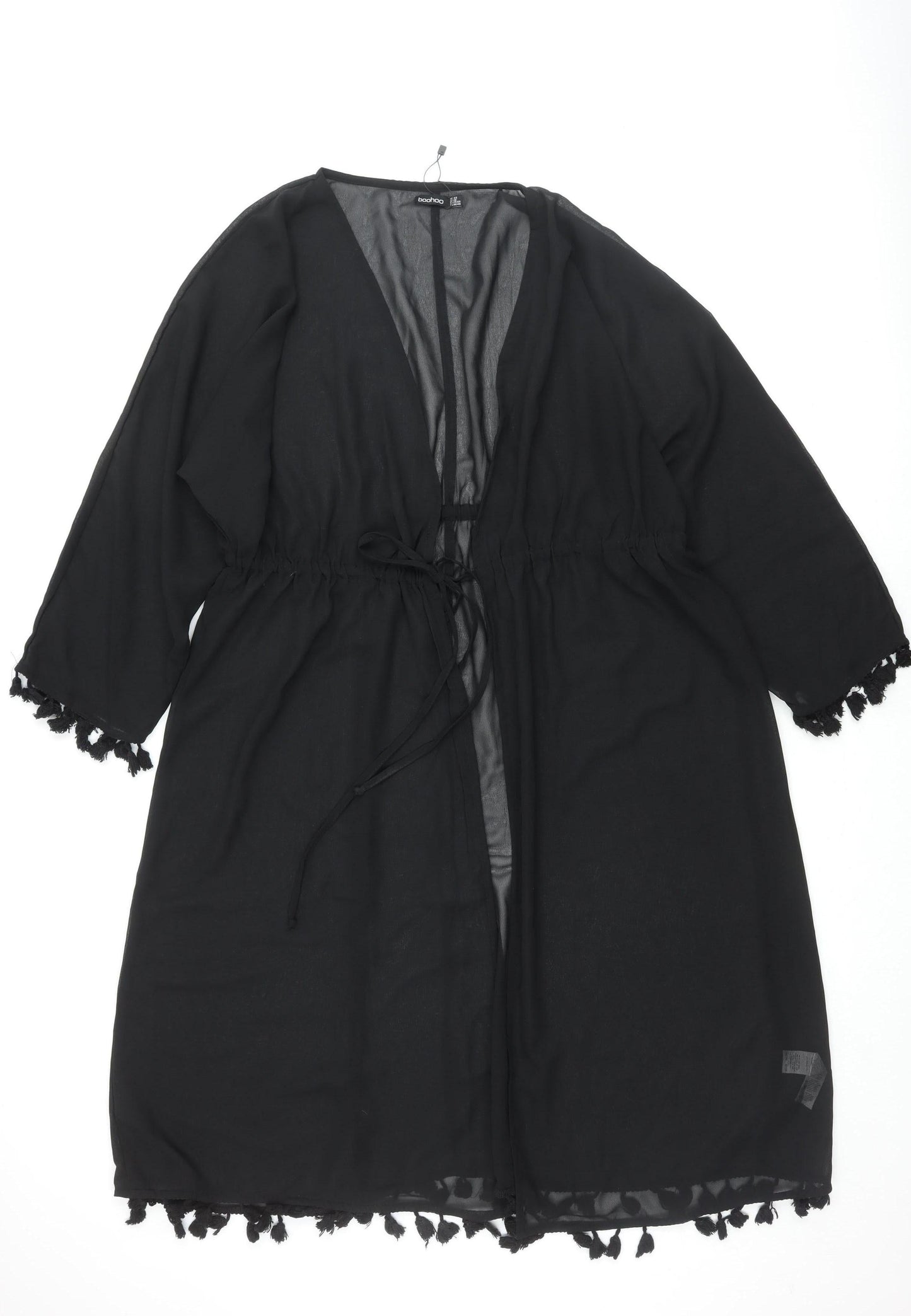 Boohoo Women's Black Transparent 3/4 Sleeve Tie Jacket