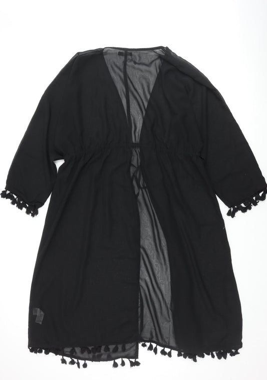 Boohoo Women's Black Transparent 3/4 Sleeve Tie Jacket