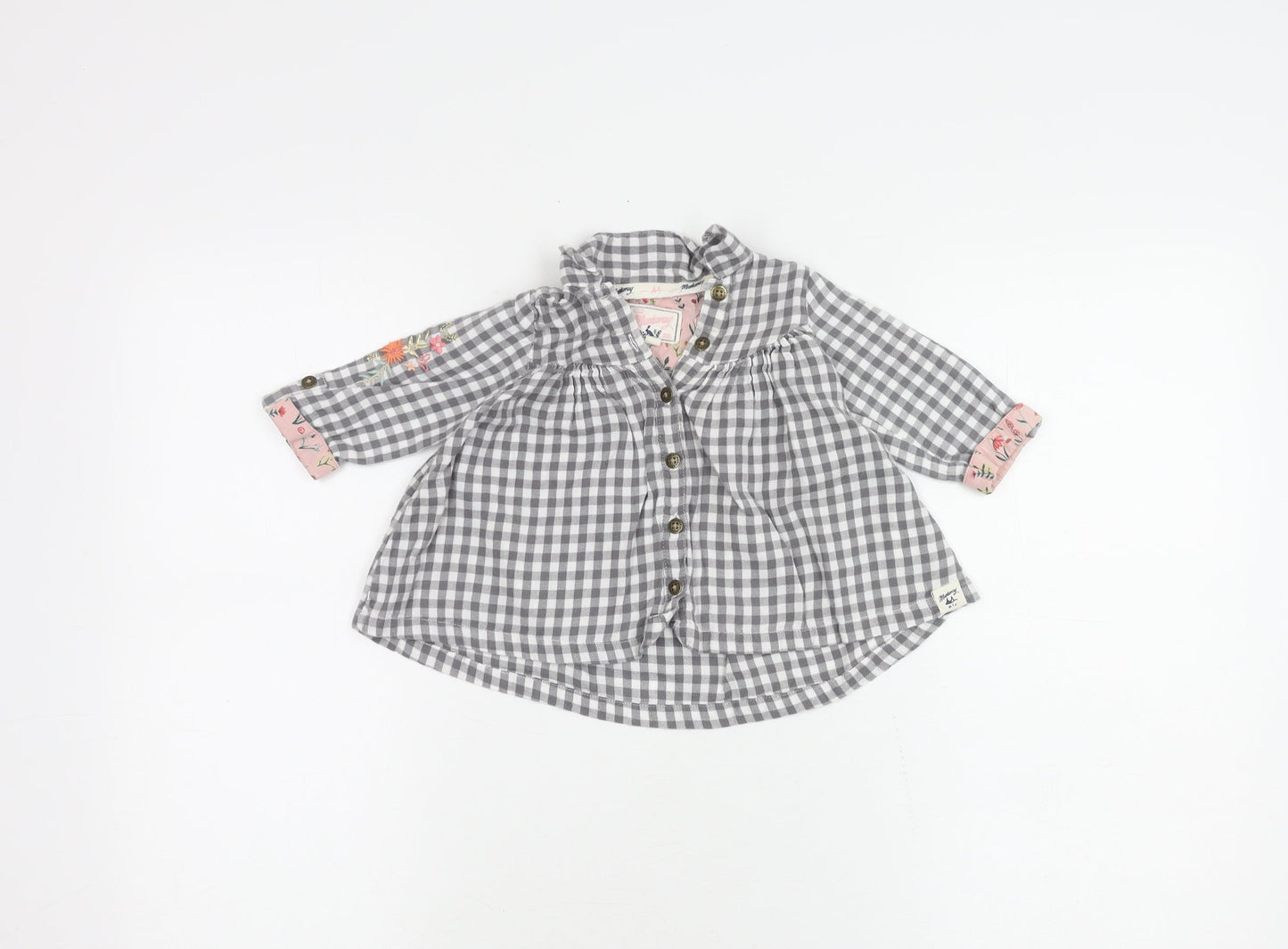 Mantaray Girls Grey Check Button-Up Shirt, 3-6 Months