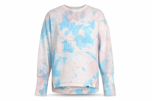 Front view of Adidas Women’s Blue Pink Tie-Dye Crew Neck Sweatshirt L