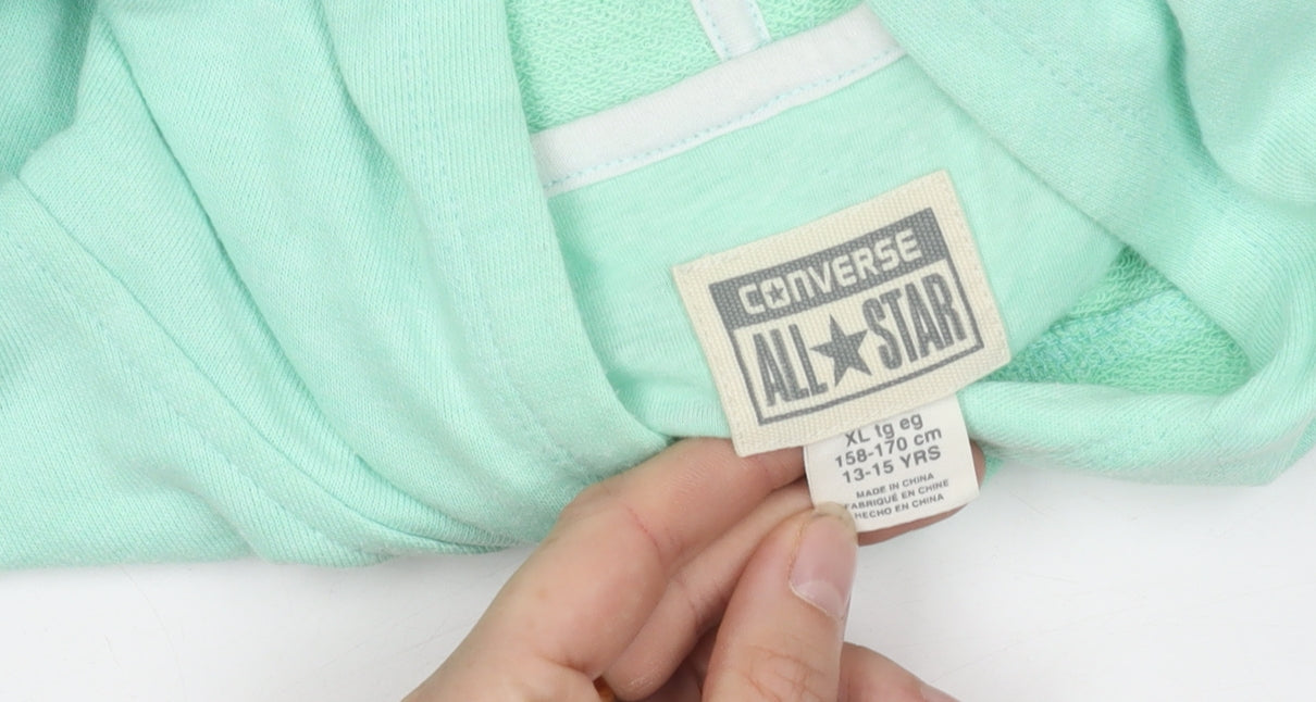 Converse Girls Green XL Pullover Hoodie, Logo, Hooded, Graphic Print