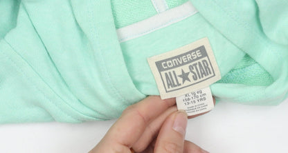 Converse Girls Green XL Pullover Hoodie, Logo, Hooded, Graphic Print