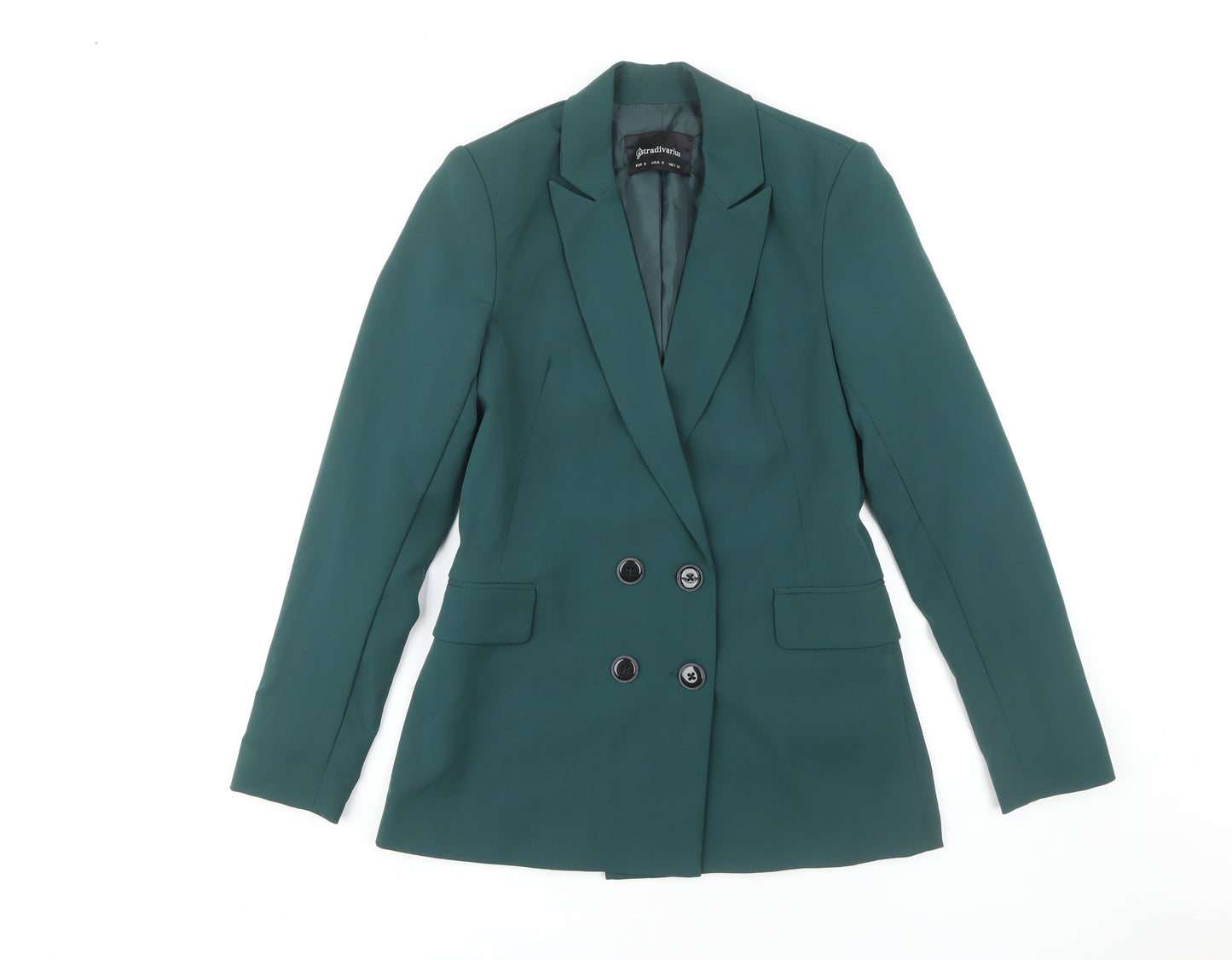 Stradivarius Women's Green Blazer, Double-Breasted, Size S