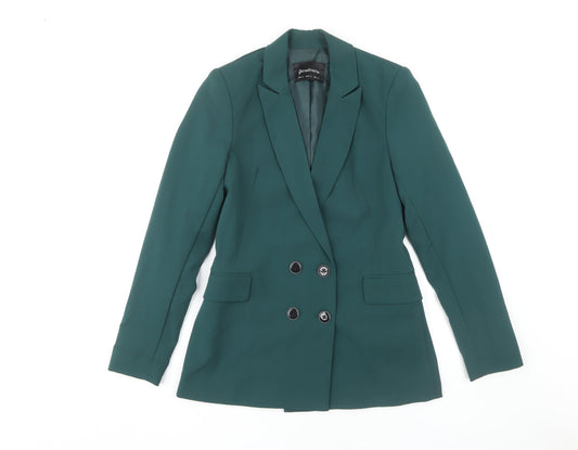Stradivarius Women's Green Blazer, Double-Breasted, Size S