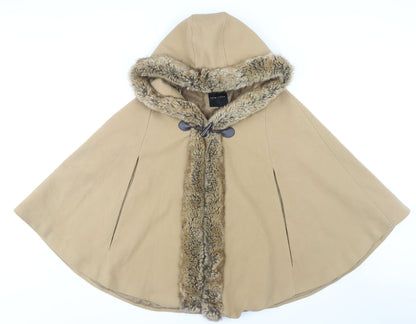 New Look Beige Women's Cape UK 12 Hooded Fur Trim