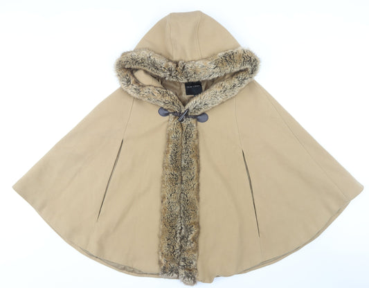 New Look Beige Women's Cape UK 12 Hooded Fur Trim