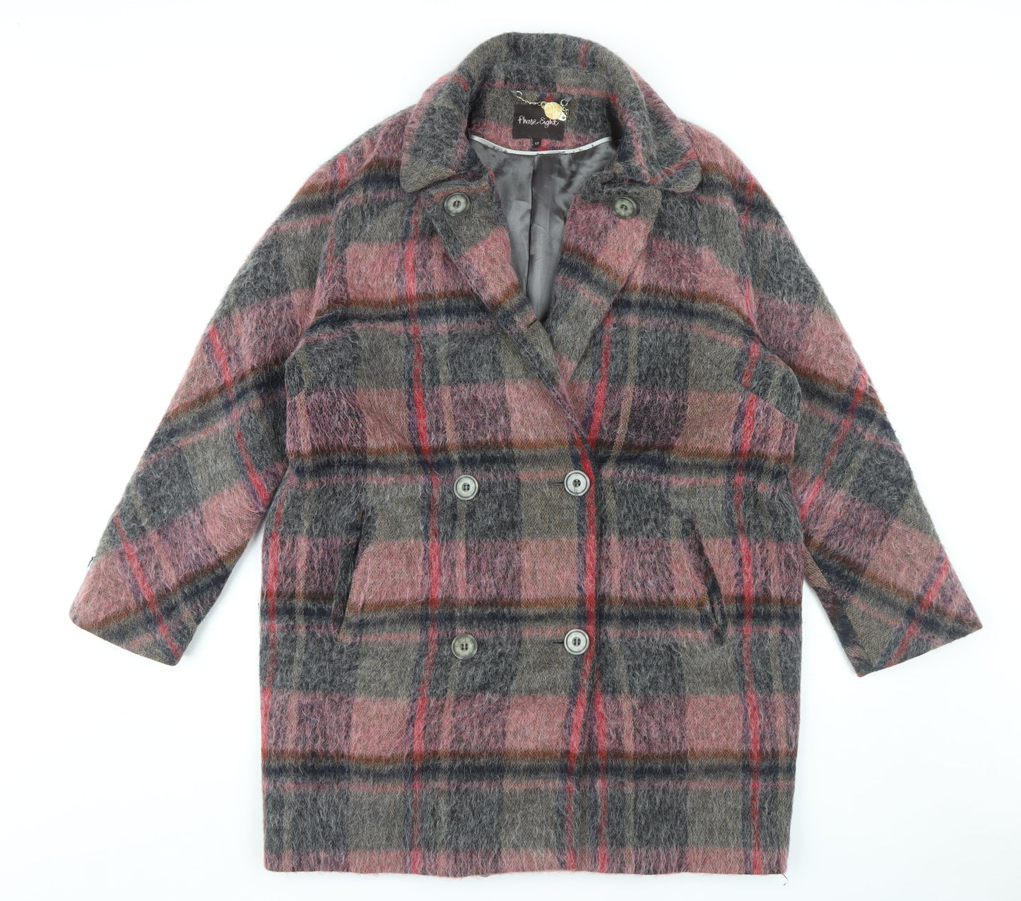 Phase Eight Women's Multicoloured Plaid Pea Coat Size 12