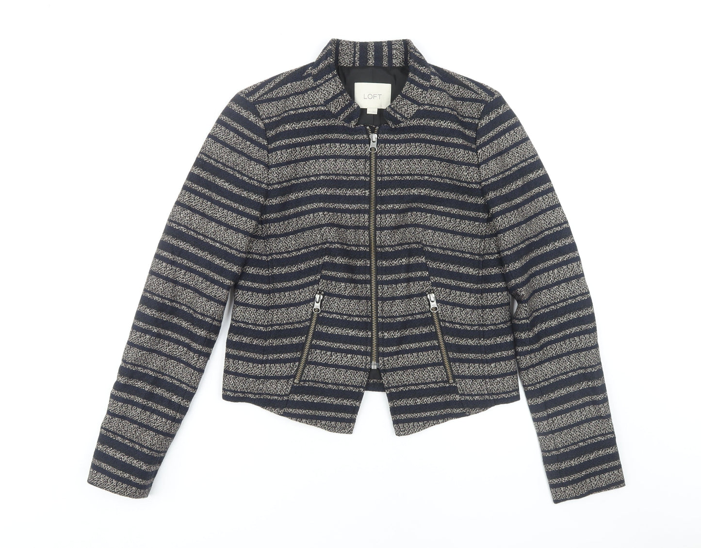 LOFT Women's Blue Striped Cropped Jacket Size 00