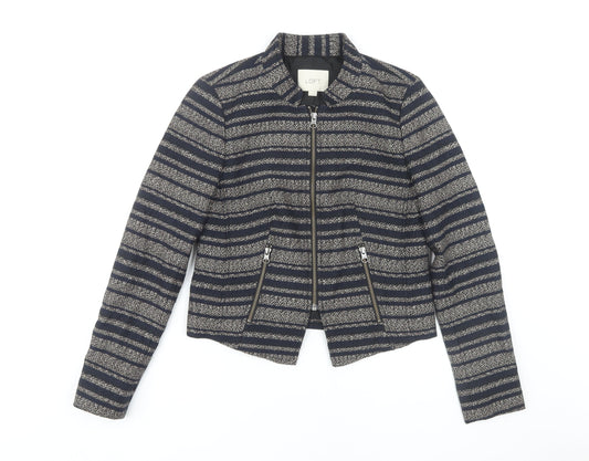 LOFT Women's Blue Striped Cropped Jacket Size 00
