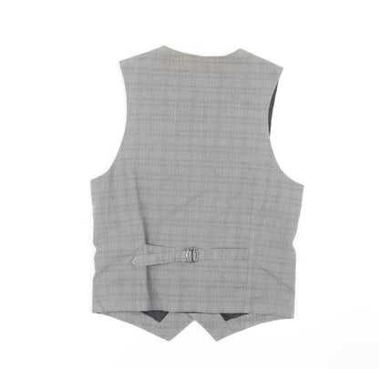 Burton Men's Grey Check Waistcoat S, Formal Sleeveless