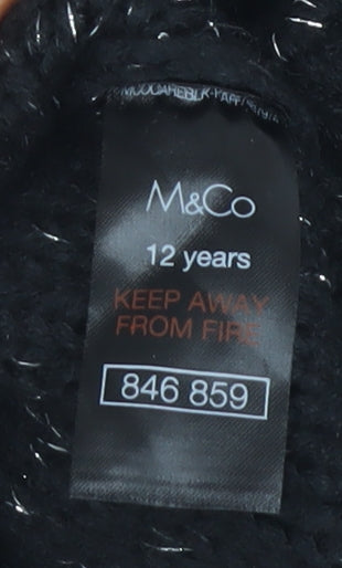 M&Co Girls Black Pullover Jumper 12 Years Acrylic Knit New