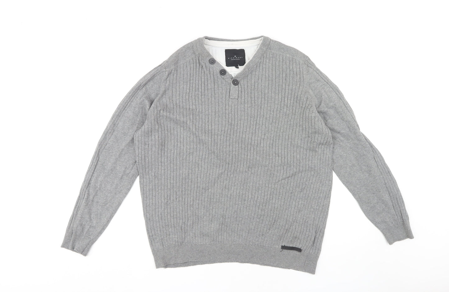 Dissident Men's Grey Henley Jumper Size L