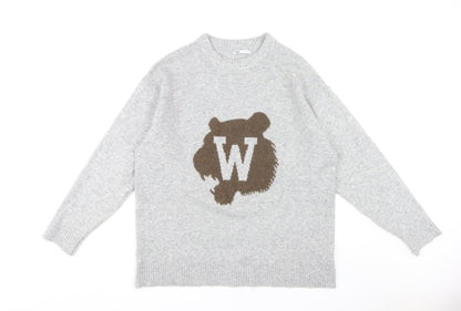 Zara Grey Women's Graphic Pullover Jumper Size 14