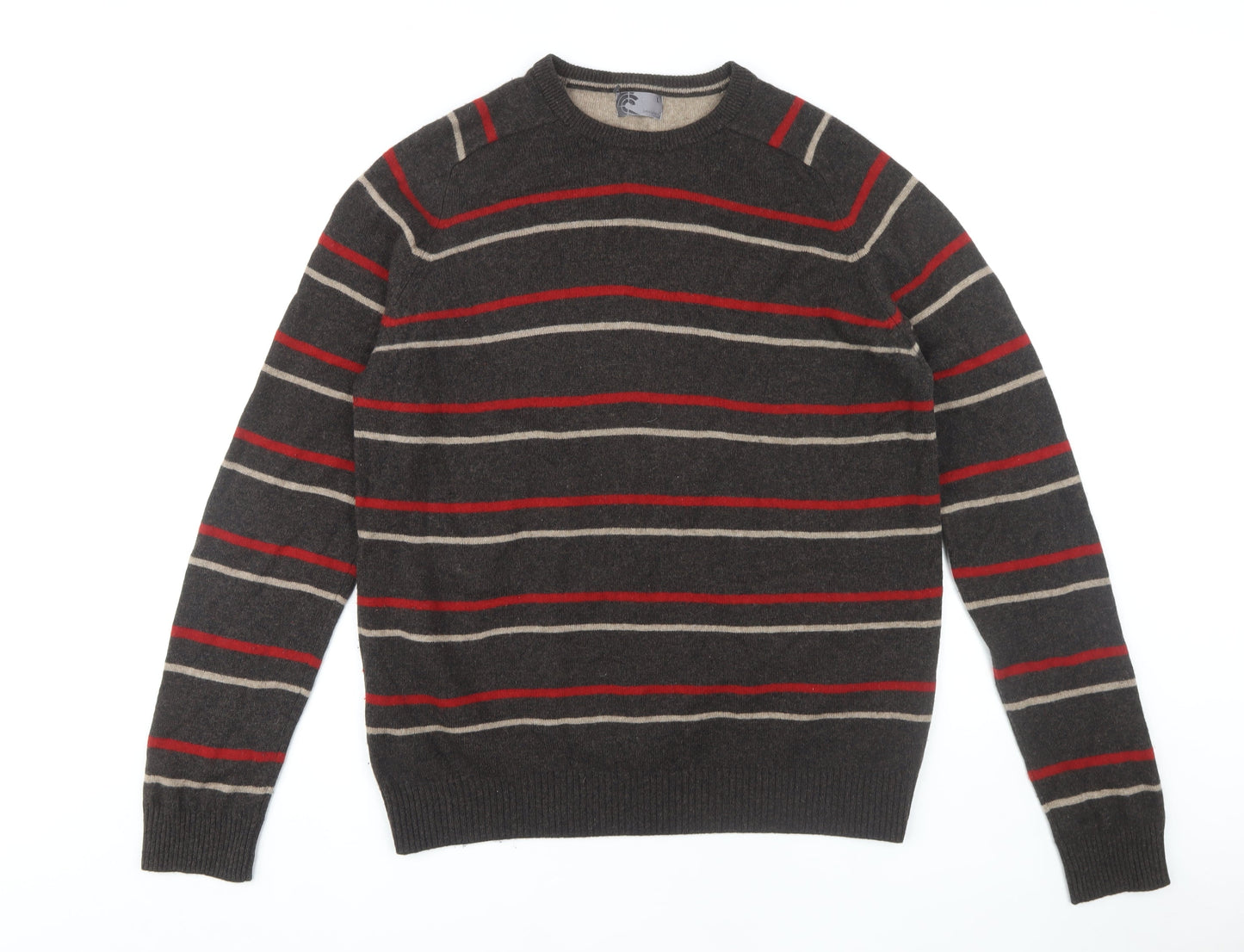 John Lewis Men's L Grey Wool Cashmere Striped Pullover