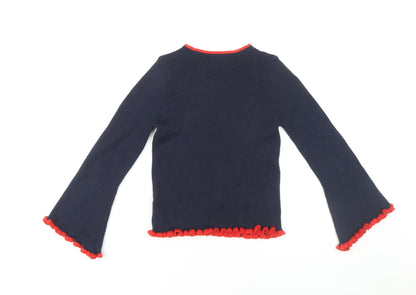 Marks and Spencer Girls Navy Jumper 10-11 Yrs Cotton Festive