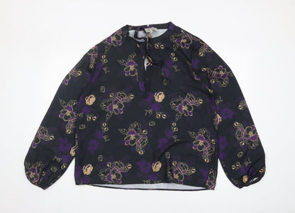 Mantaray Women's Black Floral Tunic Blouse Size 16