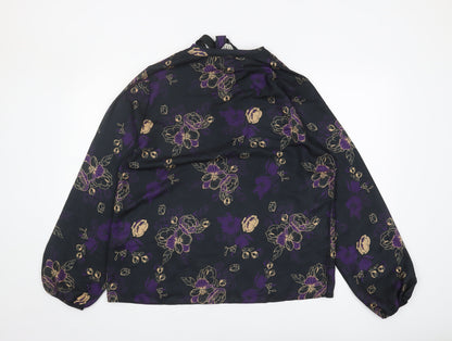 Mantaray Women's Black Floral Tunic Blouse Size 16