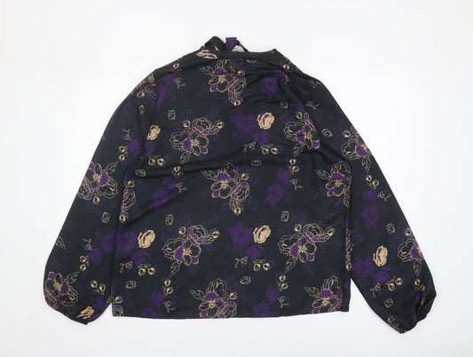 Mantaray Women's Black Floral Tunic Blouse Size 16