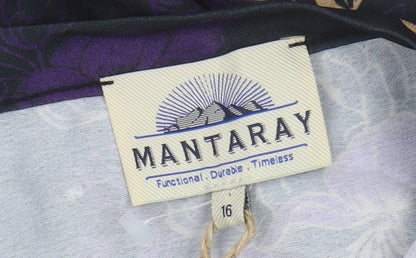 Mantaray Women's Black Floral Tunic Blouse Size 16