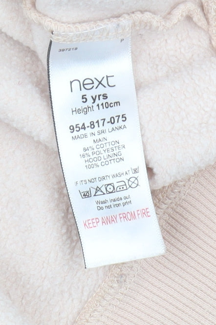 Next Girls Beige Cat Hoodie, 5 Years, Graphic Print Pullover