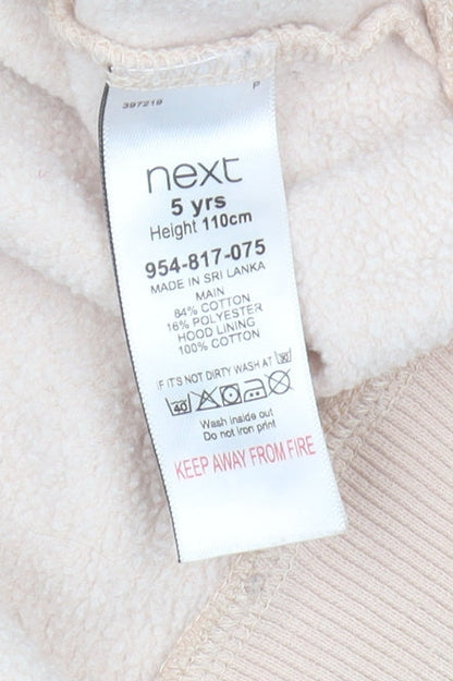 Next Girls Beige Cat Hoodie, 5 Years, Graphic Print Pullover