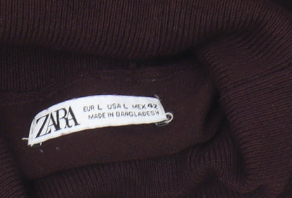 Zara Men's Brown Mock Neck Pullover Jumper Size L