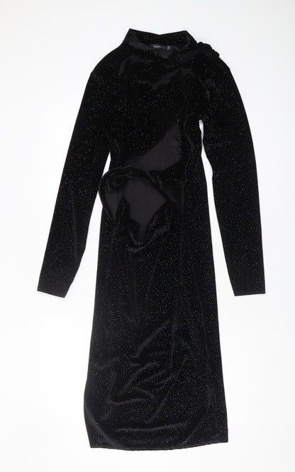 Boohoo Women's Black Glitter Velvet Midi Dress