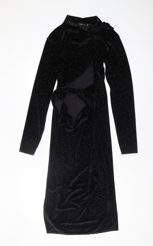 Boohoo Women's Black Glitter Velvet Midi Dress