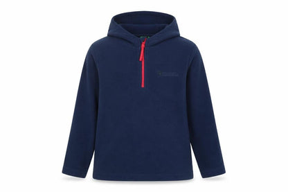 Front view of Mountain Warehouse boys’ blue pullover fleece hoodie 5-6 years