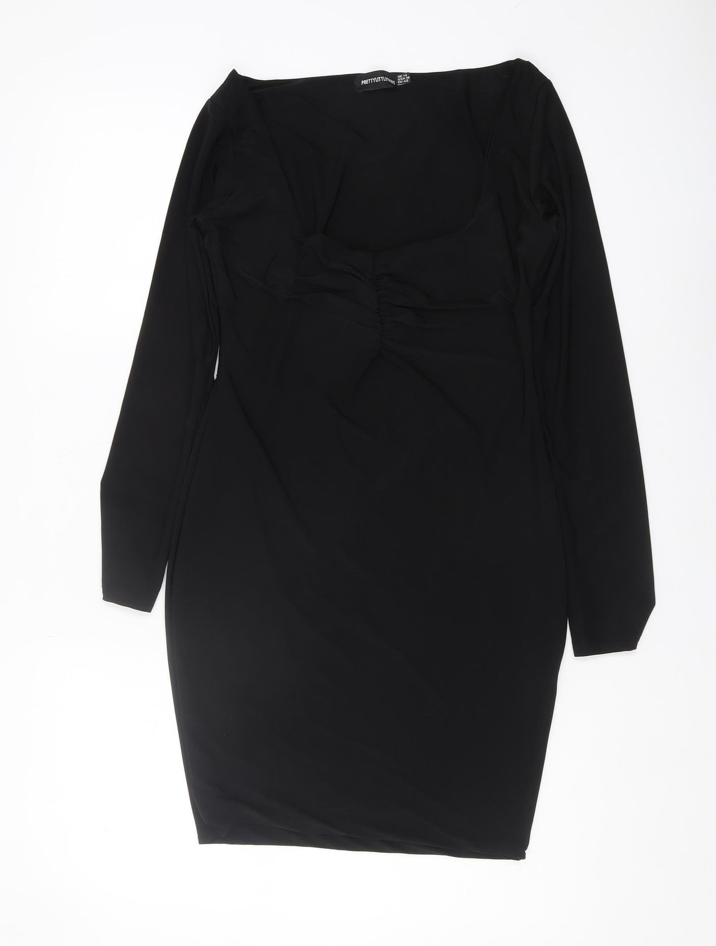 PrettyLittleThing Black Long Sleeve Dress, Size 14 Women