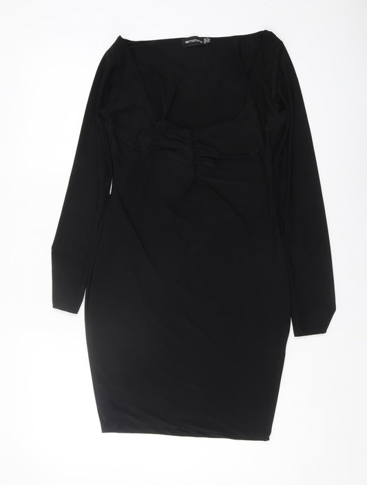 PrettyLittleThing Black Long Sleeve Dress, Size 14 Women